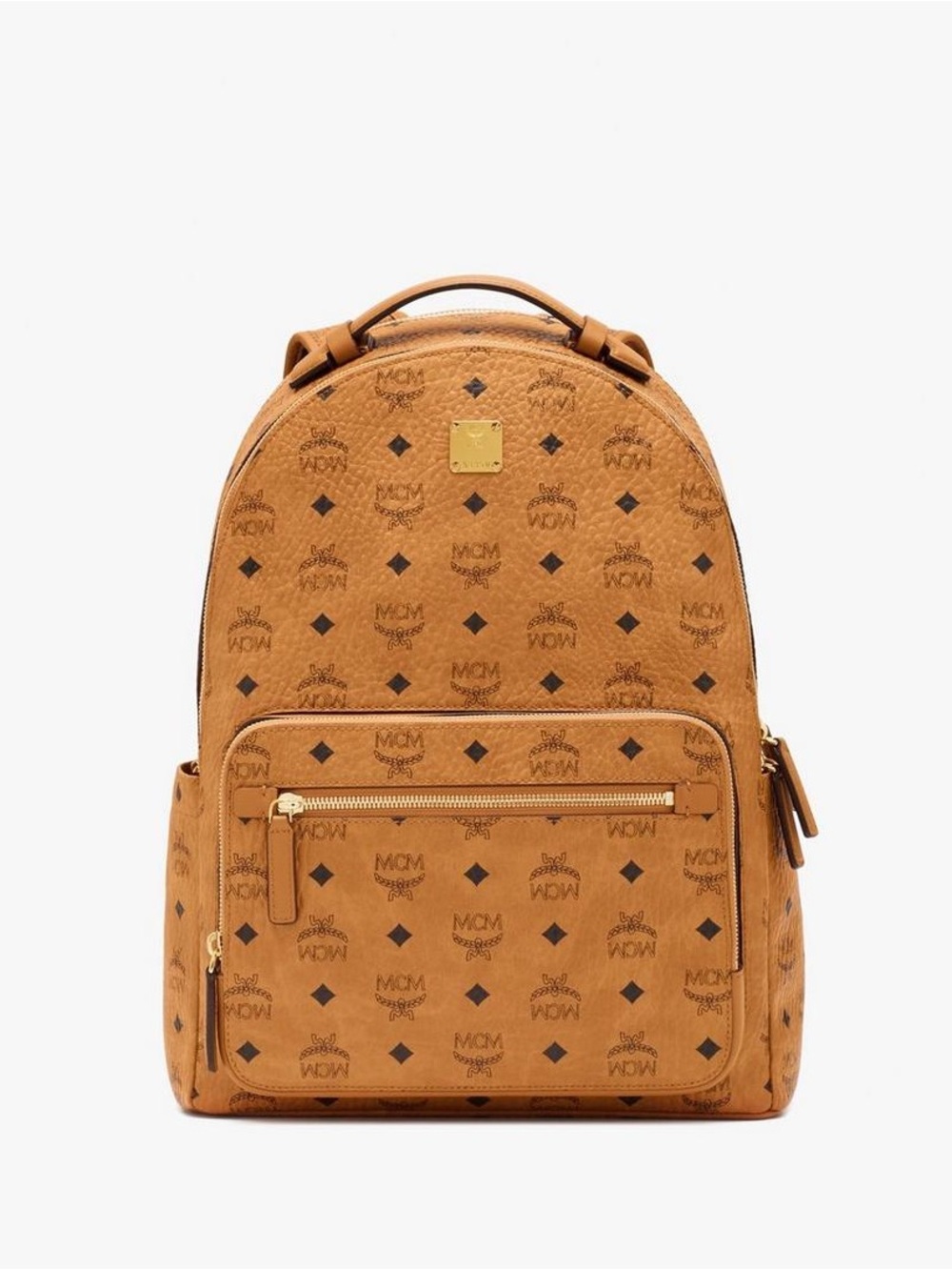 MCM Cognac signature Stark Backpack in Visetos finished with leather trim new